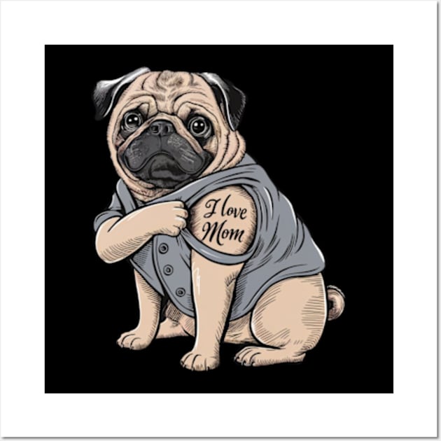 Generate a hand drawn vector design Pug.Happy mothers day (3) Wall Art by YolandaRoberts